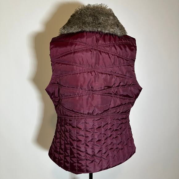 Exertek Maroon Faux Fur Trim Puffer Vest Full Zip Lightweight Womens Size Large - Picture 6 of 12
